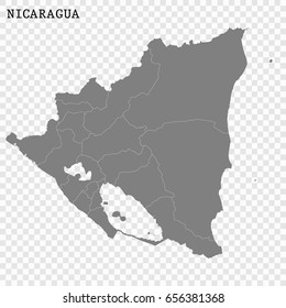 High quality map of Nicaragua with borders of the regions or counties 
