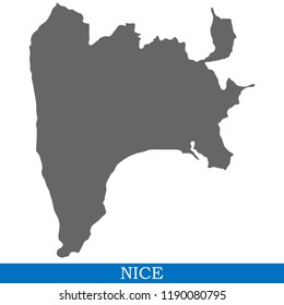 High Quality map of Nice is a city of France, with borders of districts