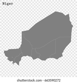 High quality map of Niger with borders of the regions or counties 