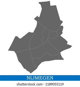 High Quality map of Nijmegen is a city of Netherlands, with borders of the districts