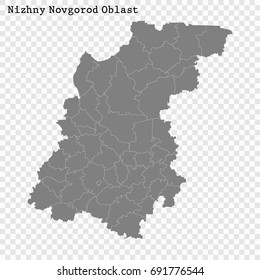 High Quality map of Nizhny Novgorod Oblast is a region of Russia with borders of the districts