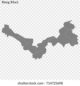 High Quality map of Nong Khai is a province of Thailand, with borders of the districts