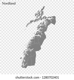 High Quality map of Nordland County of Norway, with borders of municipality