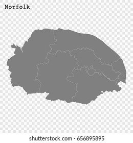 High Quality map of Norfolk is a ceremonial county of England, with borders of the counties