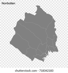 High Quality map of Norrbotten is a county of Sweden, with borders of the Municipalities