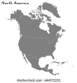 High quality map of North America with borders of the regions