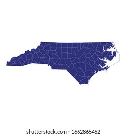 High Quality map of North Carolina is a state of United States of America with borders of the counties