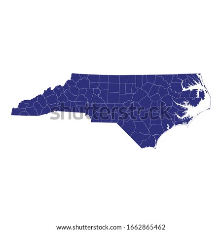 High Quality map of North Carolina is a state of United States of America with borders of the counties