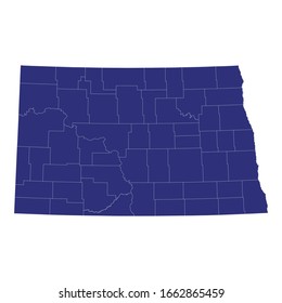 High Quality map of North Dakota is a state of United States of America with borders of the counties