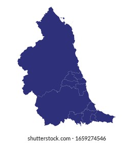 High Quality map of North East England is a region of England, with borders of the counties