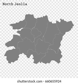 High Quality map of North Jeolla is a province of South Korea, with borders of the counties