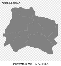 High Quality map of North Khorsan is  province of Iran, with borders of the municipalities