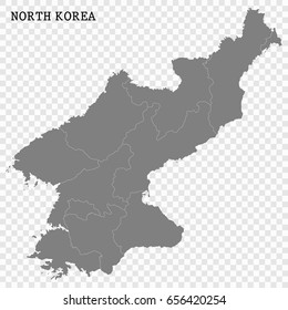 High quality map of North Korea with borders of the regions or counties 