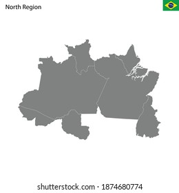 High Quality map North region of Brazil, with borders of the states