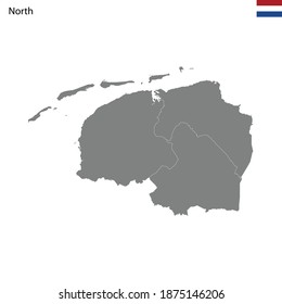 High Quality map North region of Netherlands, with borders of the provinces