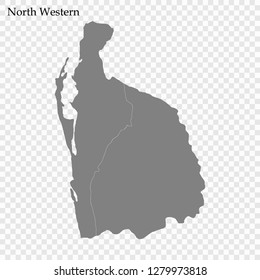 High Quality map of North Western Province of Sri Lanka, with borders of districts