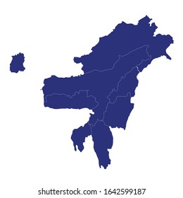 High Quality map Northeast region of India, with borders of the states