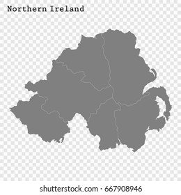 High Quality map of Northern Ireland is a region of United Kingdom, with borders of the counties
