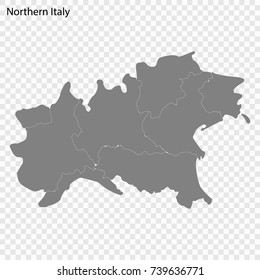 High Quality map of Northern Italy is a region of Italy, with borders of the provinces