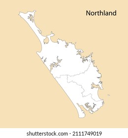 High Quality map of Northland is a region of New Zealand, with borders of the districts