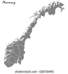 High quality map of Norway with borders of the regions