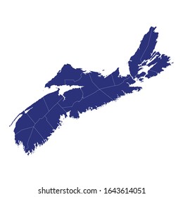 High Quality map of Nova Scotia is a province of Canada, with borders of the counties