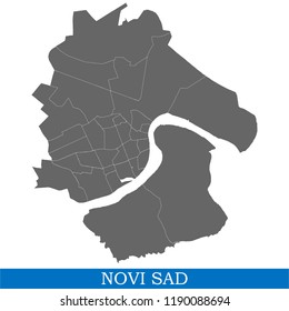 High Quality map of Novi Sad is a city of Serbia, with borders of districts