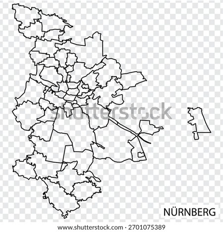 High Quality map of Nuremberg is a city  The Germany, with borders of the districts. Map of  Nürnberg for your web site design, app, UI. EPS10.