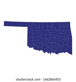 High Quality map of Oklahoma is a state of United States of America with borders of the counties