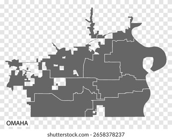 Mapa de alta calidad Omaha es una ciudad de Estados Unidos, con fronteras de los distritos. Mapa Omaha de Nebraska para su diseño de Sitio web, App, UI. EPS10.