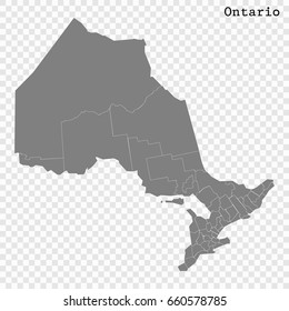 High Quality map of Ontario is a province of Canada, with borders of the counties