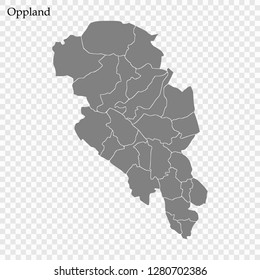 High Quality map of Oppland County of Norway, with borders of municipality