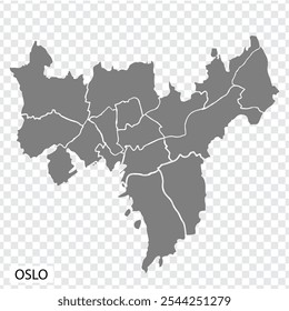 Mapa de alta qualidade de Oslo é a capital da Noruega, com fronteiras dos distritos. Mapa de Oslo para o seu web site design, app, UI. EPS10