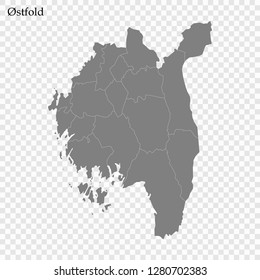 High Quality map of Ostfold County of Norway, with borders of municipality