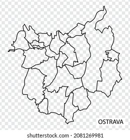 High Quality map of Ostrava is a city  Czech Republic, with borders of the regions. Map of Ostrava for your web site design, app, UI. Moravian-Silesian. EPS10.