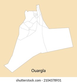 High Quality map of Ouargla is a province of Algeria, with borders of the districts