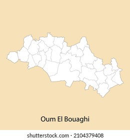 High Quality map of Oum El Bouaghi is a province of Algeria, with borders of the districts