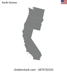 High Quality map of Pacific division of United States of America with borders of the states
