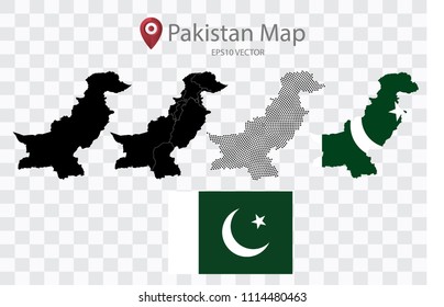 High quality map of Pakistan with black dots and ,and Flag map,on transparent background.Vector eps 10