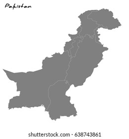 High quality map of Pakistan with borders of the regions