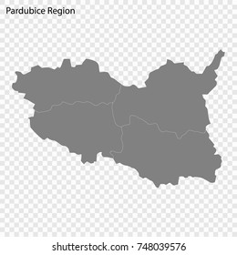 High Quality map of Pardubice is a region of Czech republic, with borders of the districts