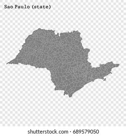 High Quality map of São Paulo is a state of Brazil, with borders of the municipalities