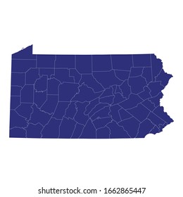 Mapa de alta calidad de Pensilvania es un estado de los Estados Unidos de América con fronteras de los condados