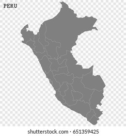 High quality map of Peru with borders of the regions or counties
