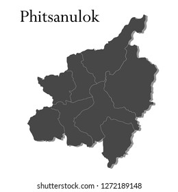 High quality map of Phitsanulok, located in Thailand, has a border of the district.