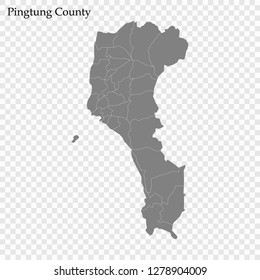 High Quality map of Pingtung County is a municipality of Taiwan, with borders of the Local government areas