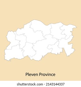 High Quality map of Pleven is a province of Bulgaria, with borders of the districts
