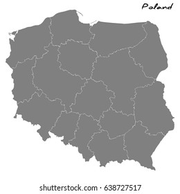 High quality map of Poland with borders of the regions