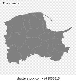 High Quality map of Pomerania is a Voivodeship of Poland with borders of the powiats