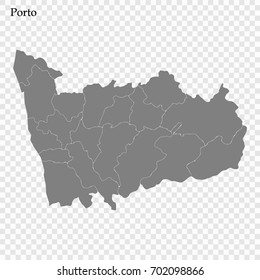High Quality map of Porto is a district of Portugal with borders of the municipalities